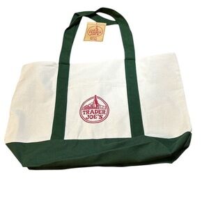 Trader Joe’s large green and cream canvas tote